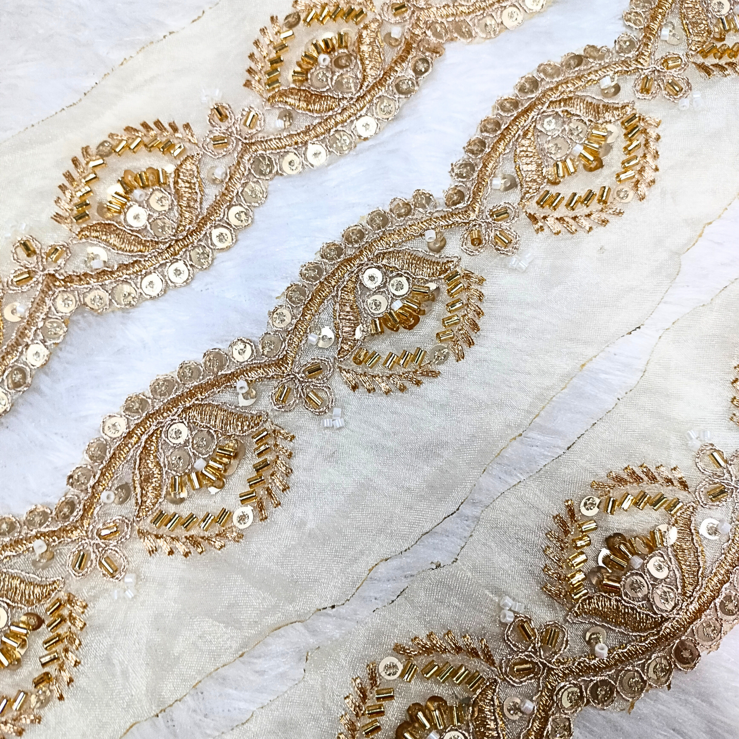 Embellished Golden Cutdana And Sequin Trim