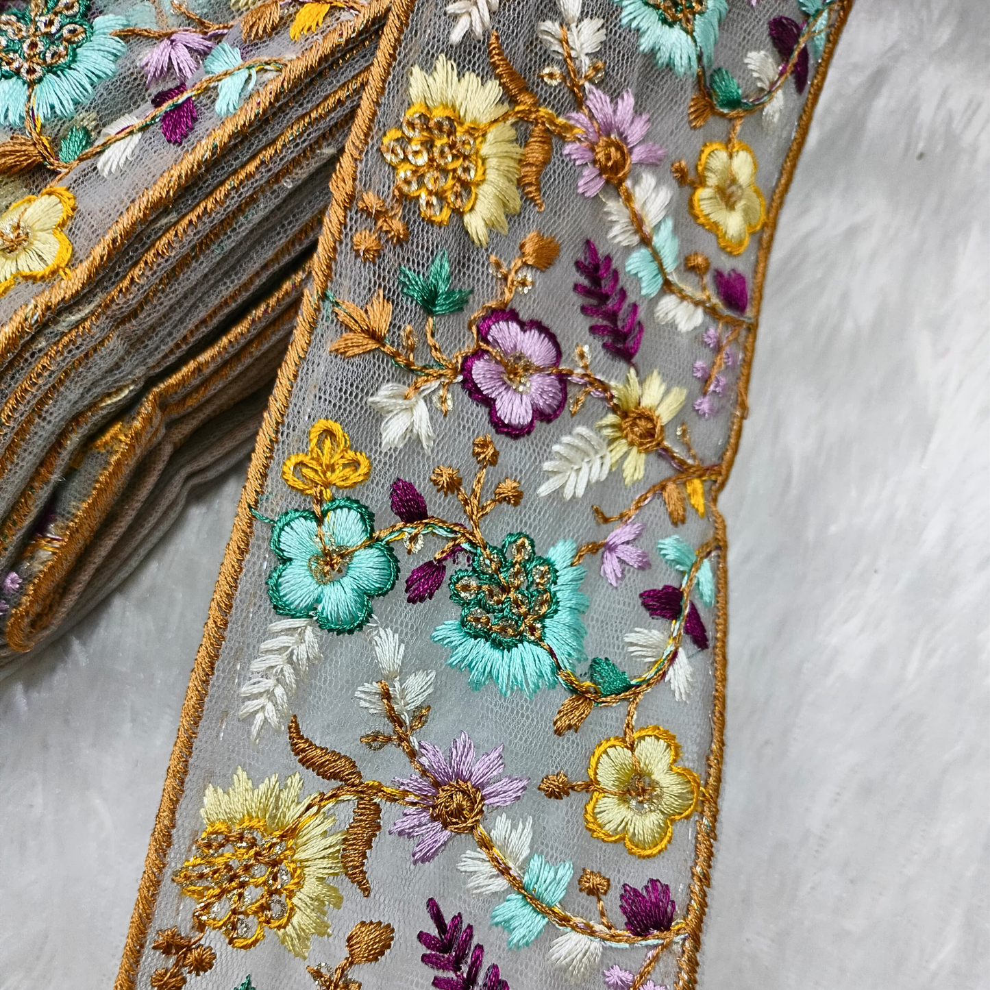 Vibrant Multicolor Floral Embroidery Trims