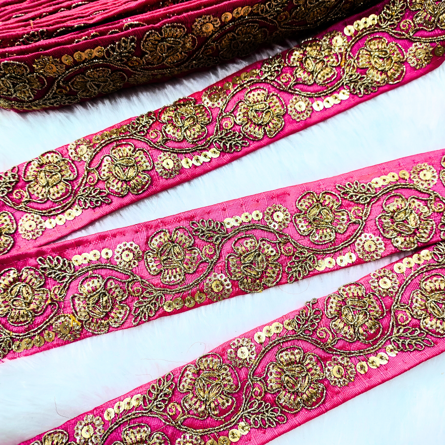 Pink Floral Embellished Trim
