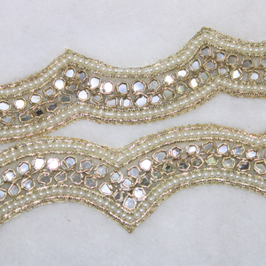 Golden Scalloped Mirror Embellished Handwork Trim