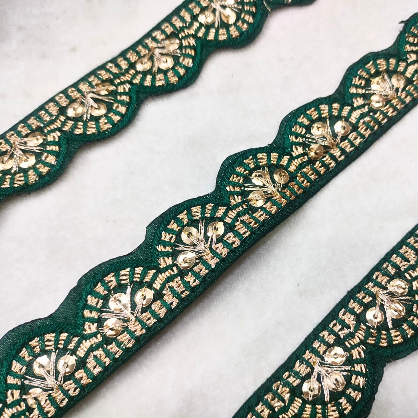 Dark Green Scalloped Fancy Zari Trim