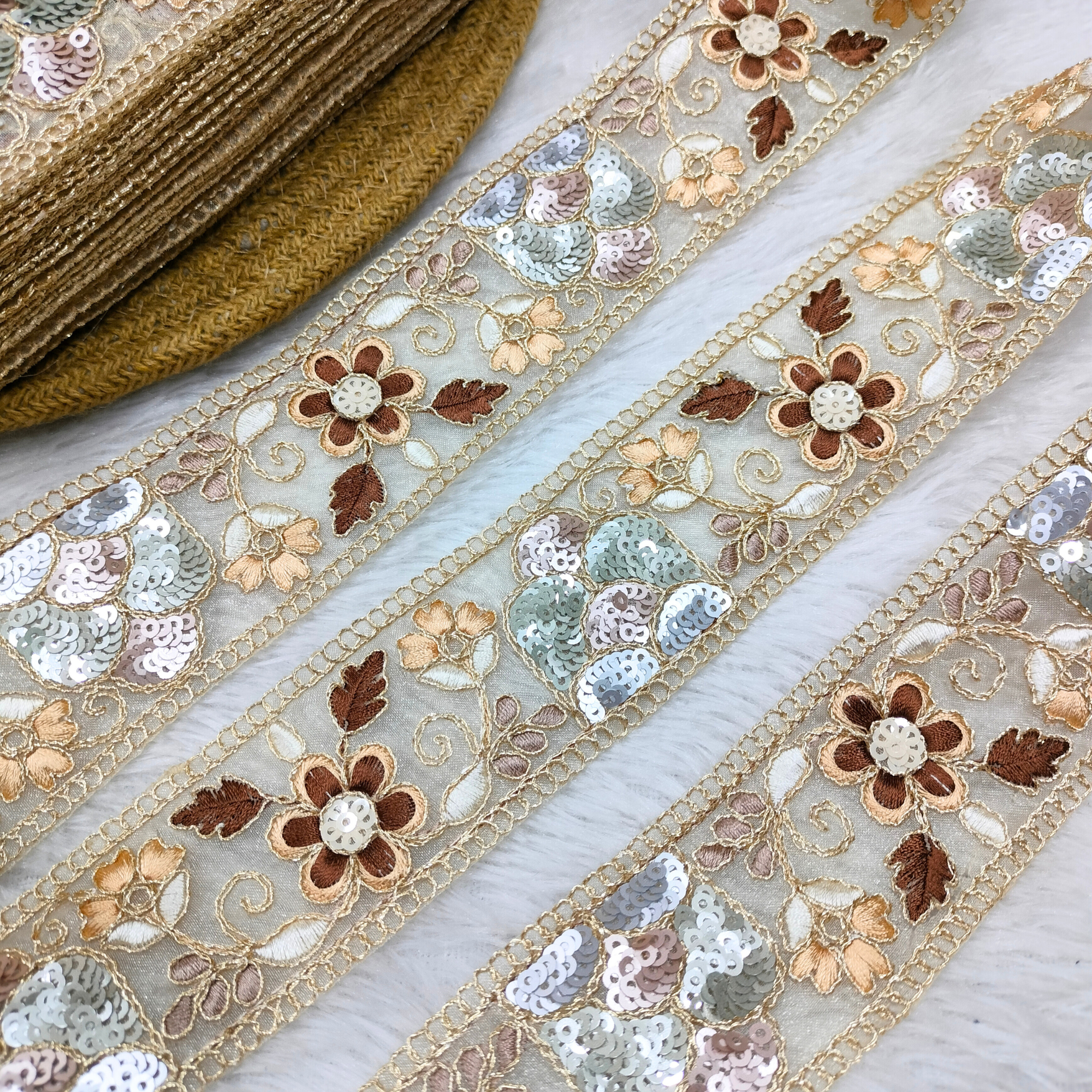 Neutral Floral Sequin Lace