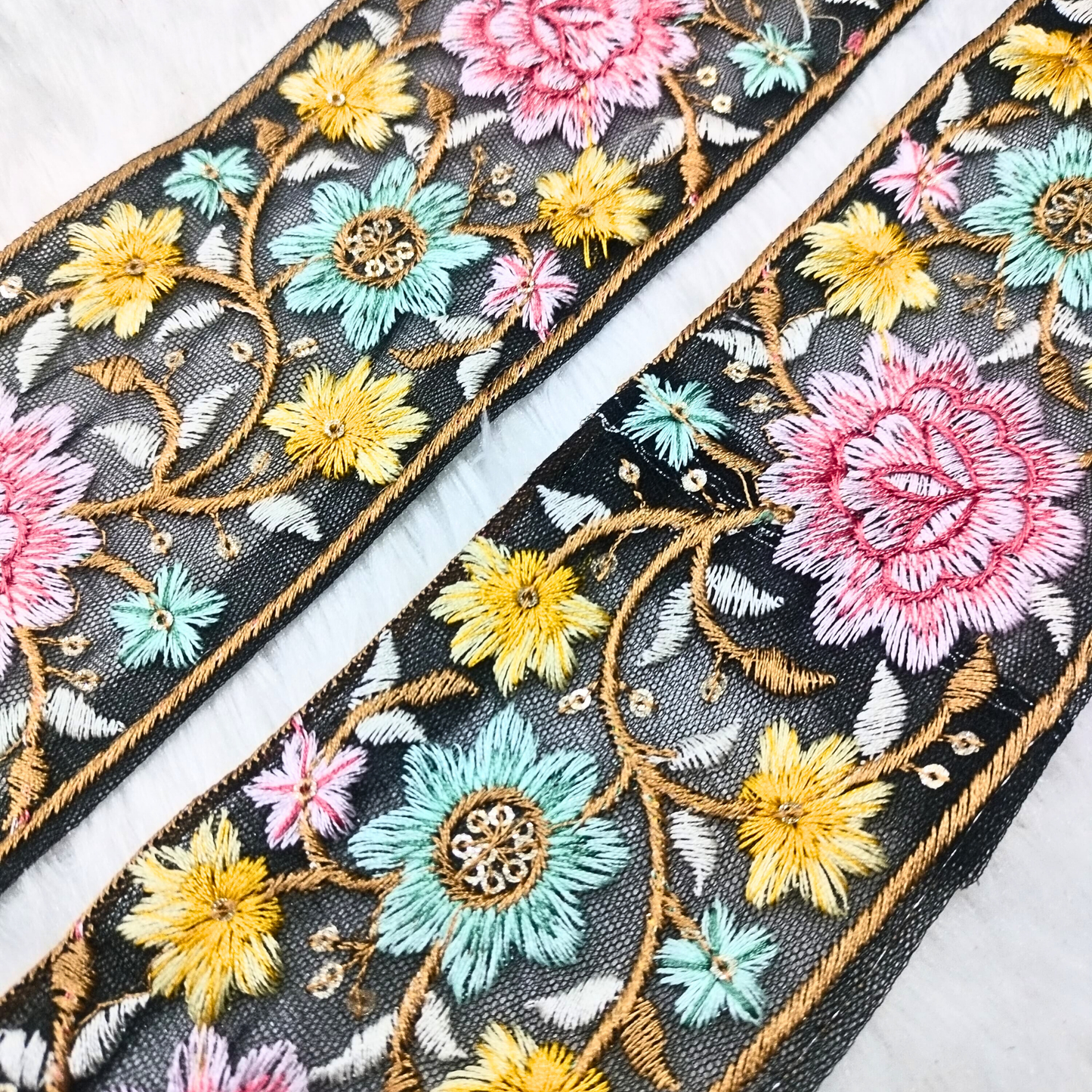 Bold Multicolor Embroidery Floral Trim