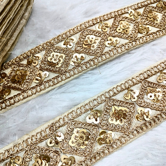 Beige Fancy Zari Embellished Trim