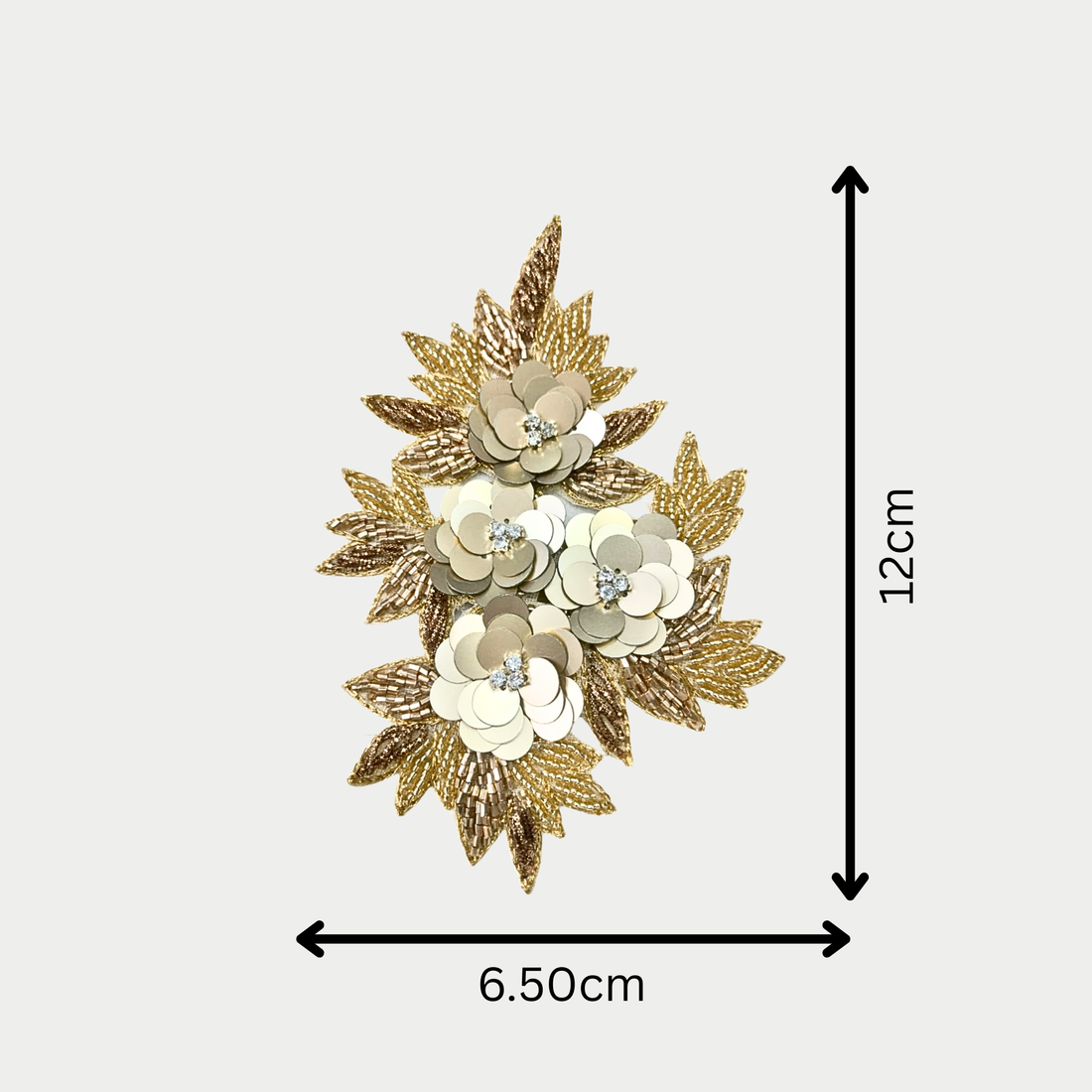 Gold Sequin Floral Cluster Patch with Beaded Leaves