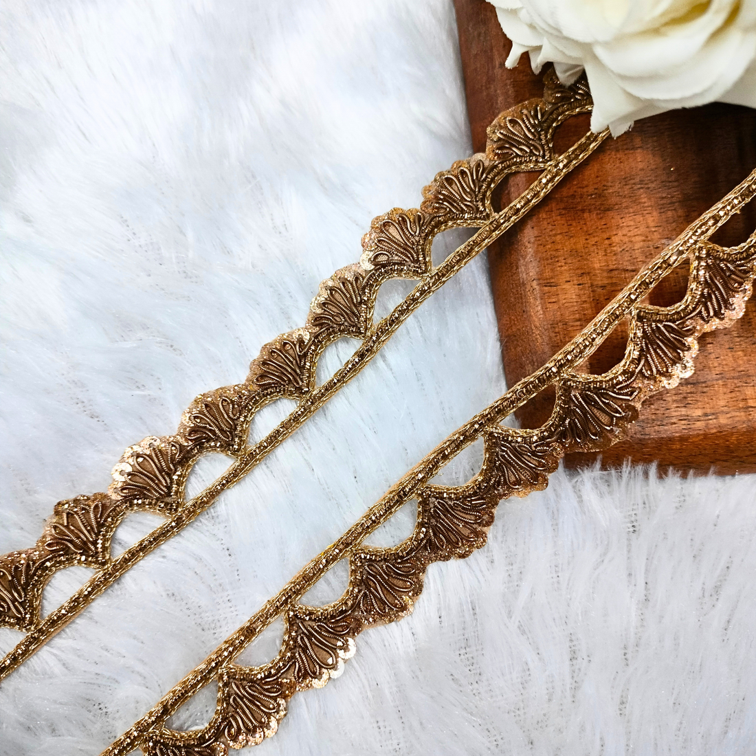 Antique Gold Sequins Handwork Zardozi Lace