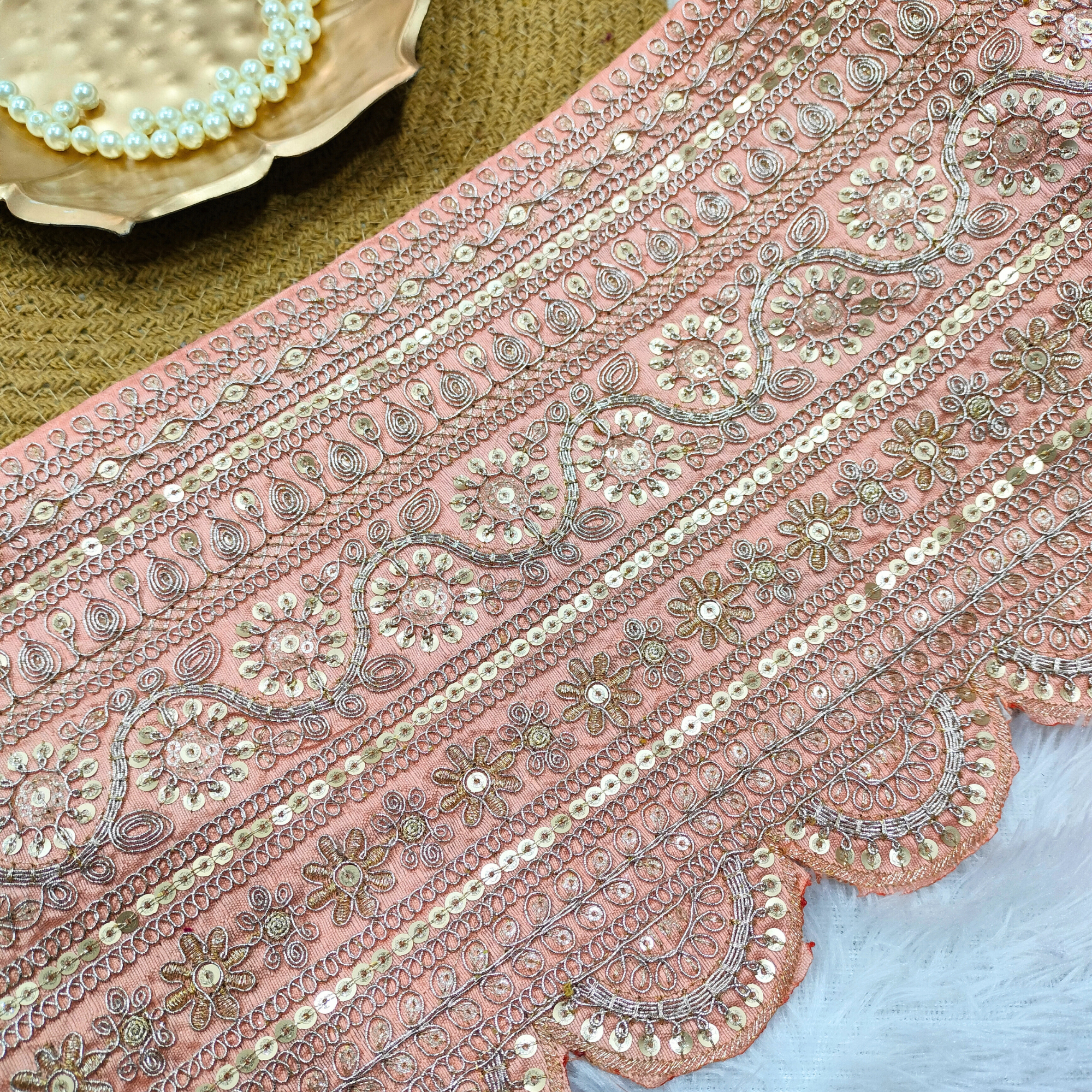 Traditional Zari Embellished Scallop Lace