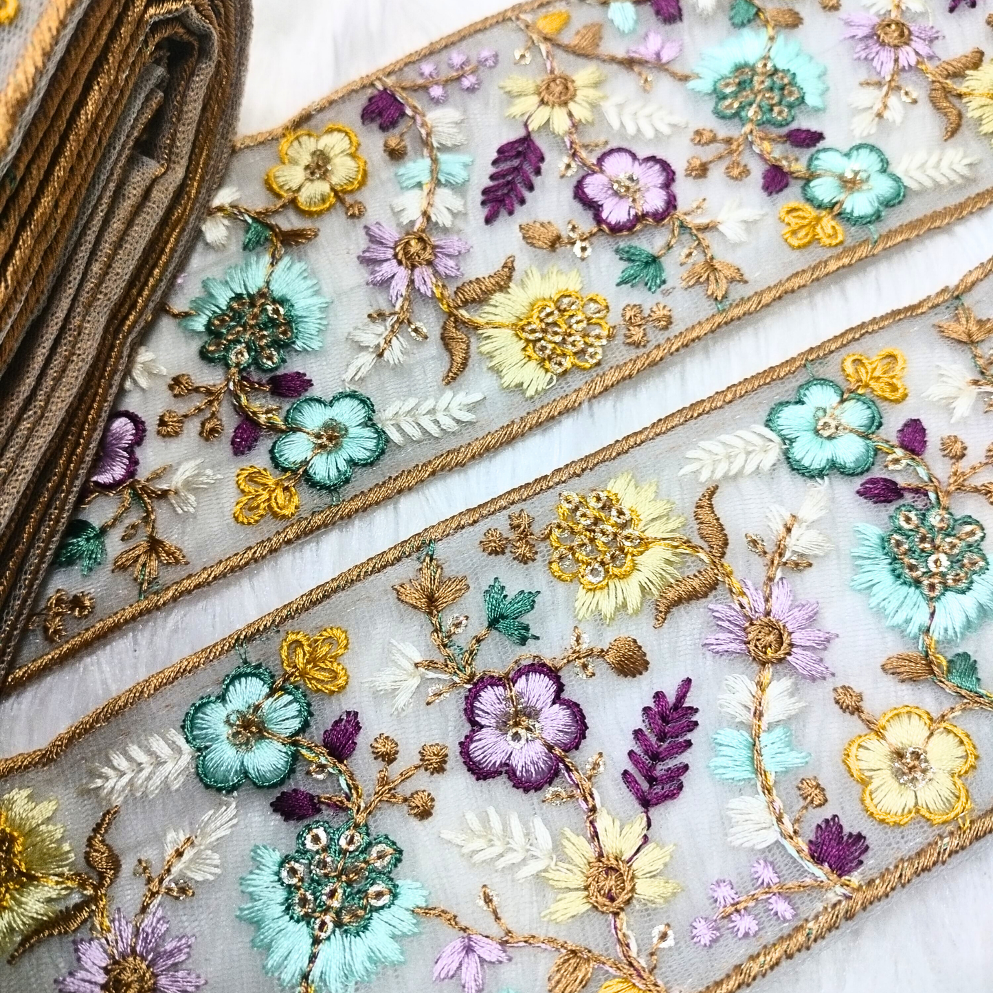 Vibrant Multicolor Floral Embroidery Trims