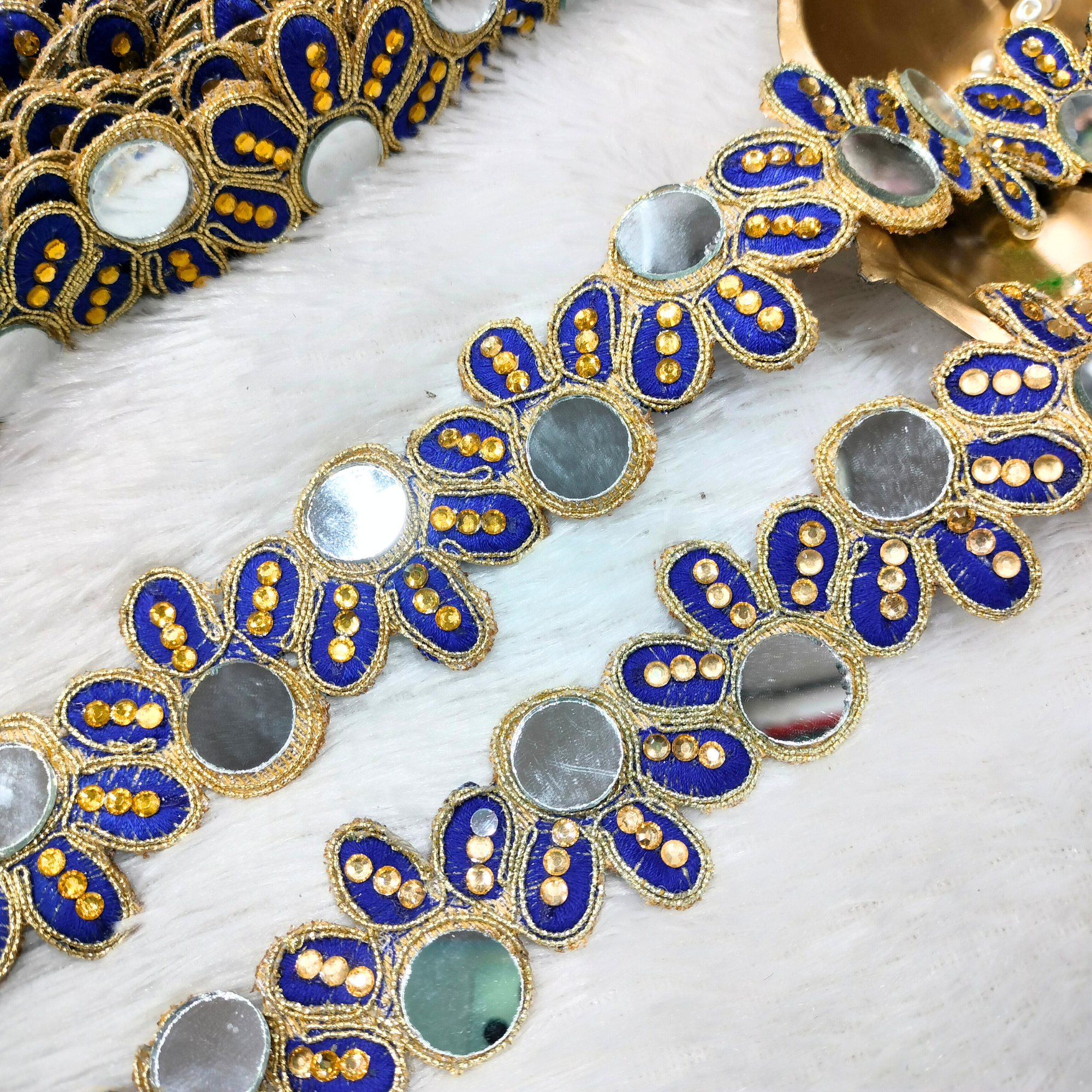 Blue Mirror Work Flower Lace