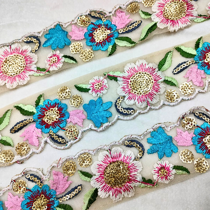 Floral Multicolor Embroidery Trim