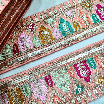 Multicolor Embroidered Sequin Lace Trim Border for Ethnic and Festive Wear