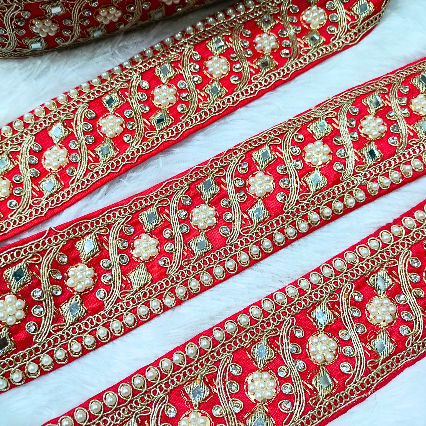 Red Fancy Pearl and Mirror Trim