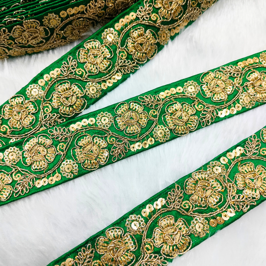 Green Floral Embellished Trim