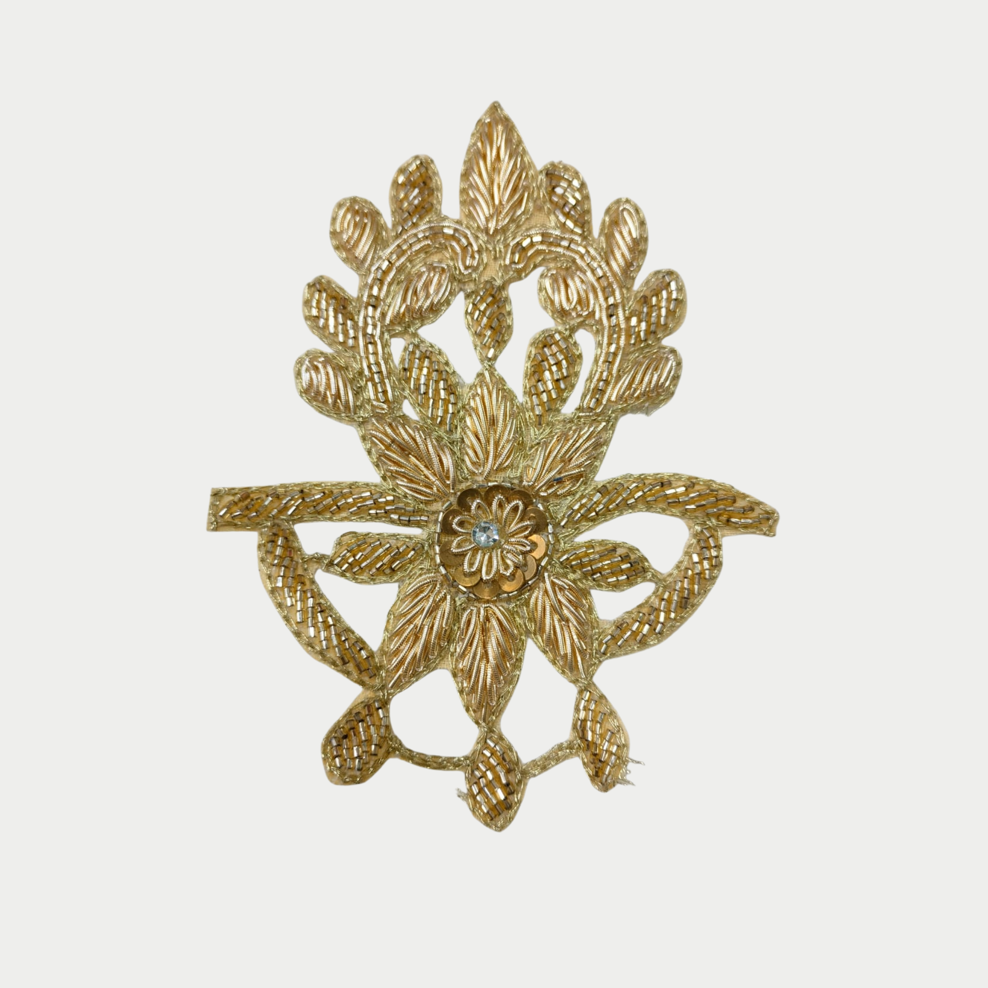 Gold Cutwork Floral Patch with Bead Embroidery