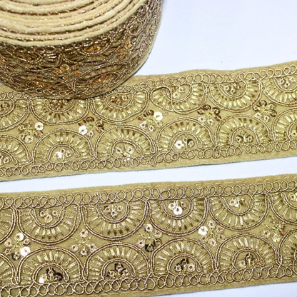 Beige Fancy Zari And Sequin Trim