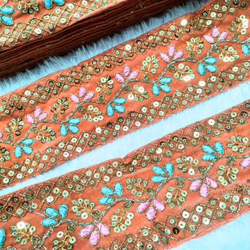 Floral Vine Sequin Embroidered Lace Trim Border