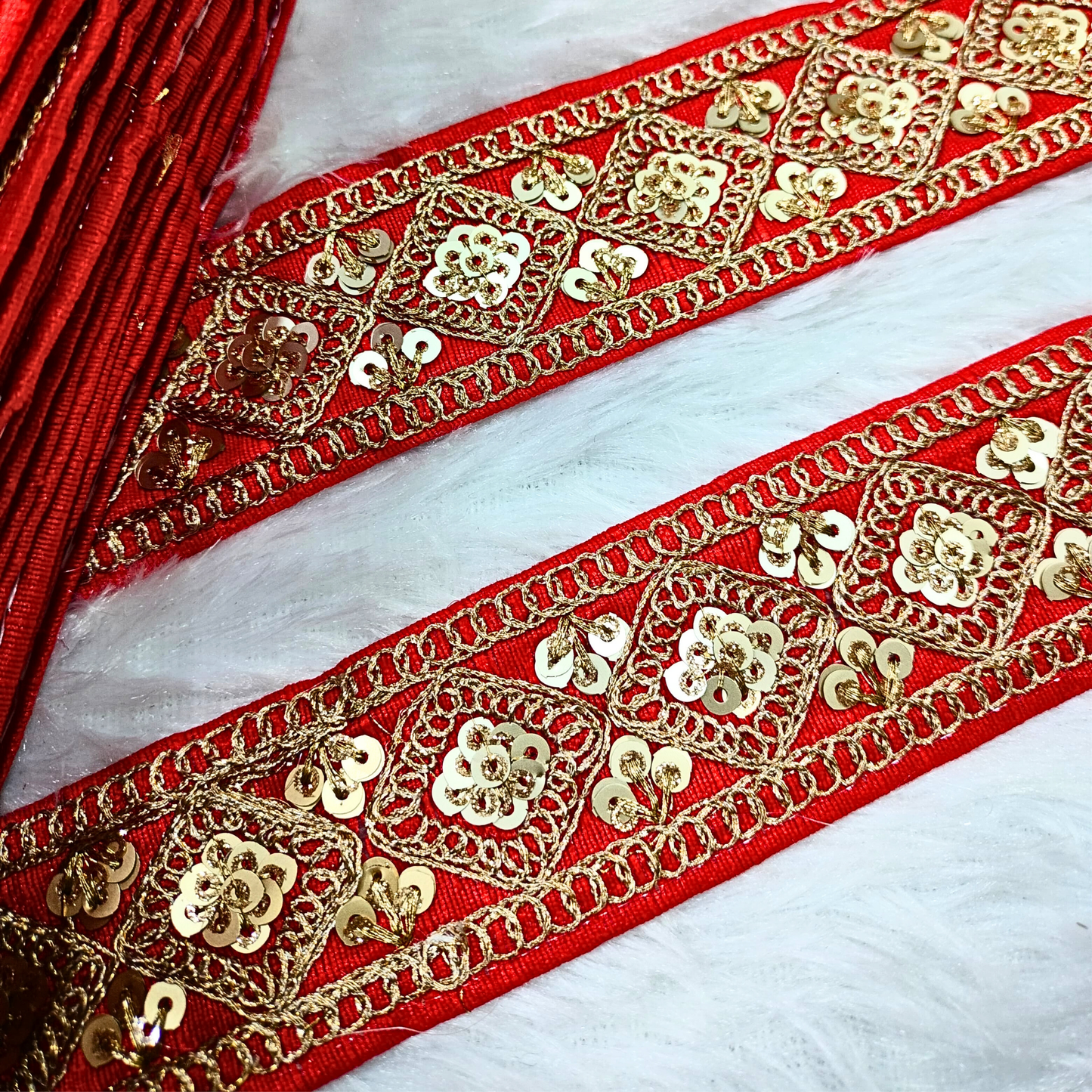 Red Fancy Zari Embellished Trim