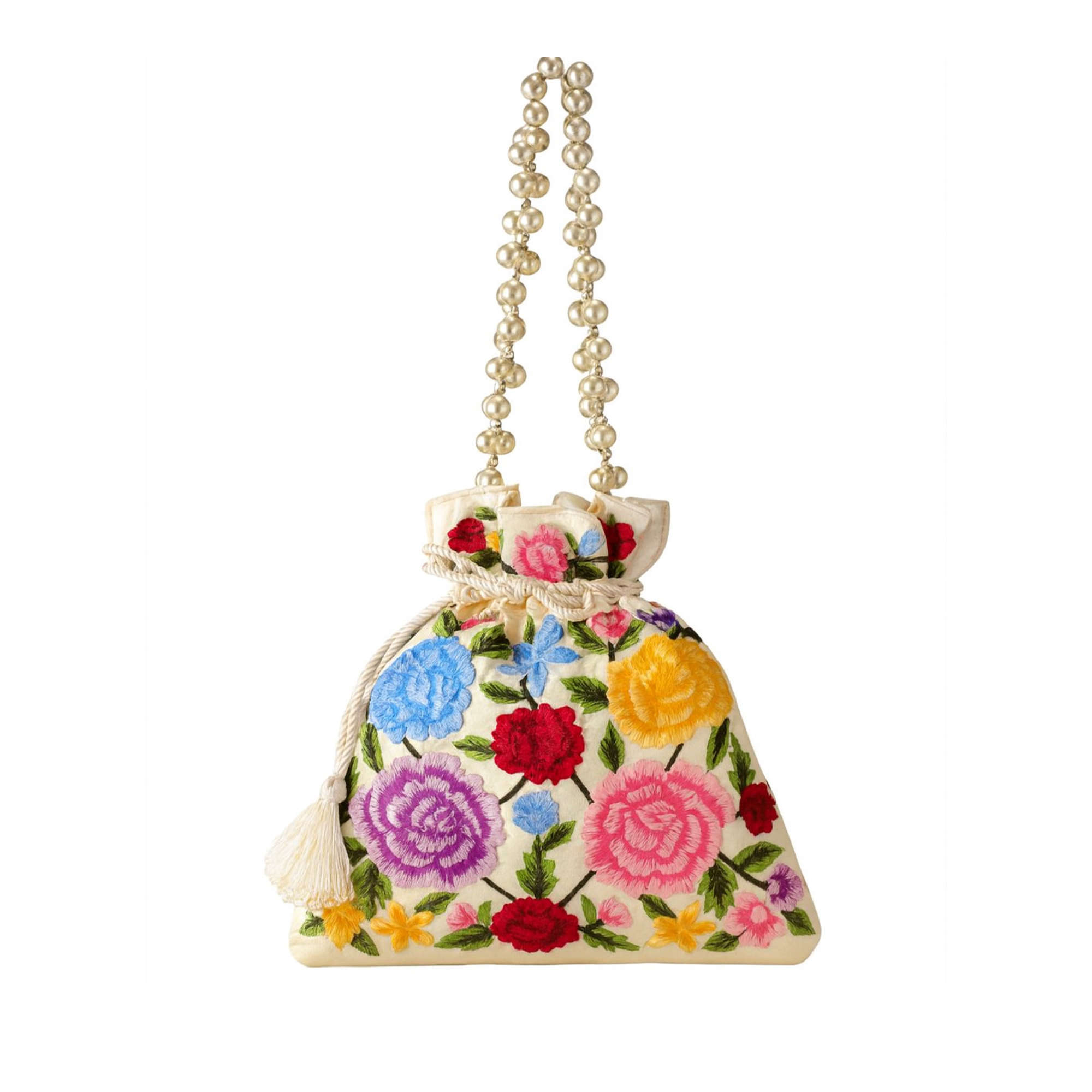 Ivory Multicolor Floral Embroidered Potli Bag