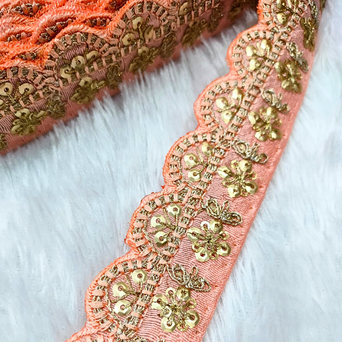 Peach Fancy Embellished Trim