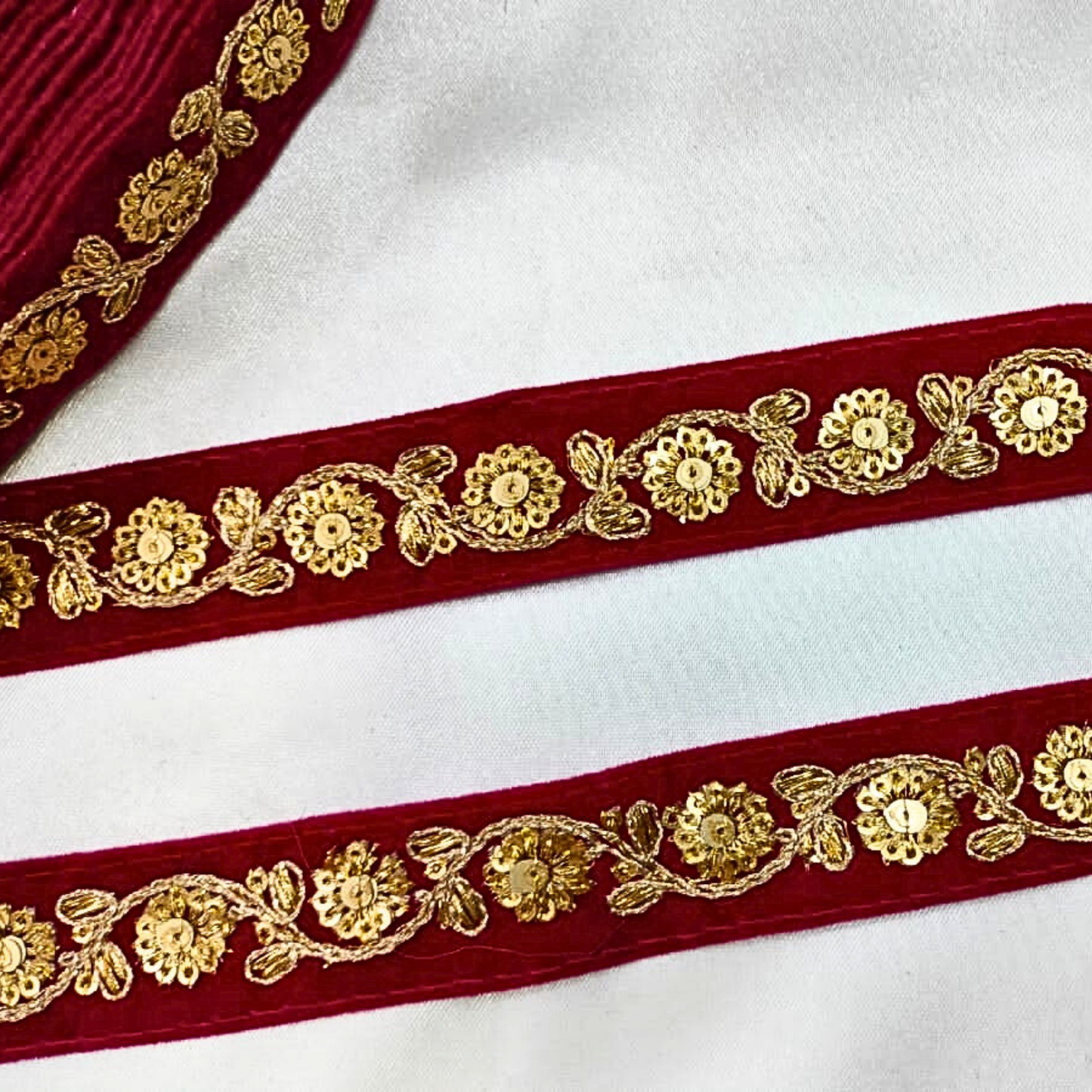 Dark Red Fancy Sequin Work Trim