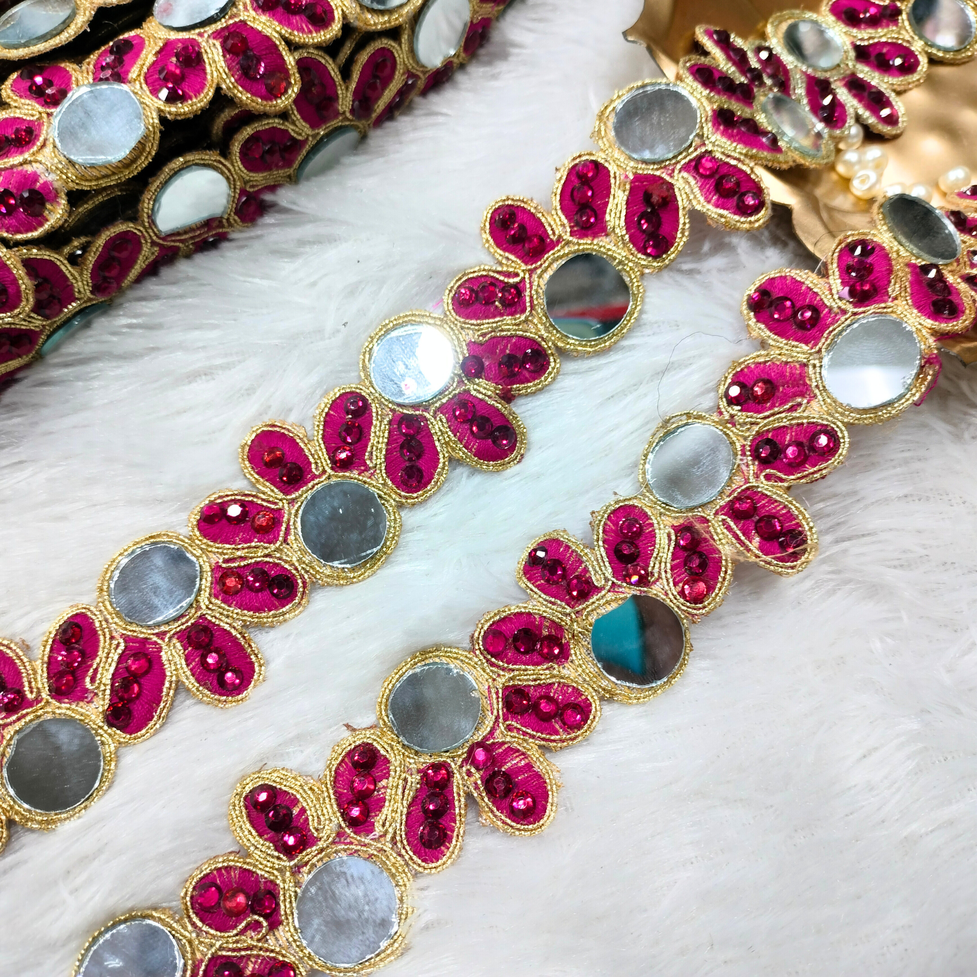 Hot Pink Mirror & Sequin Floral Lace