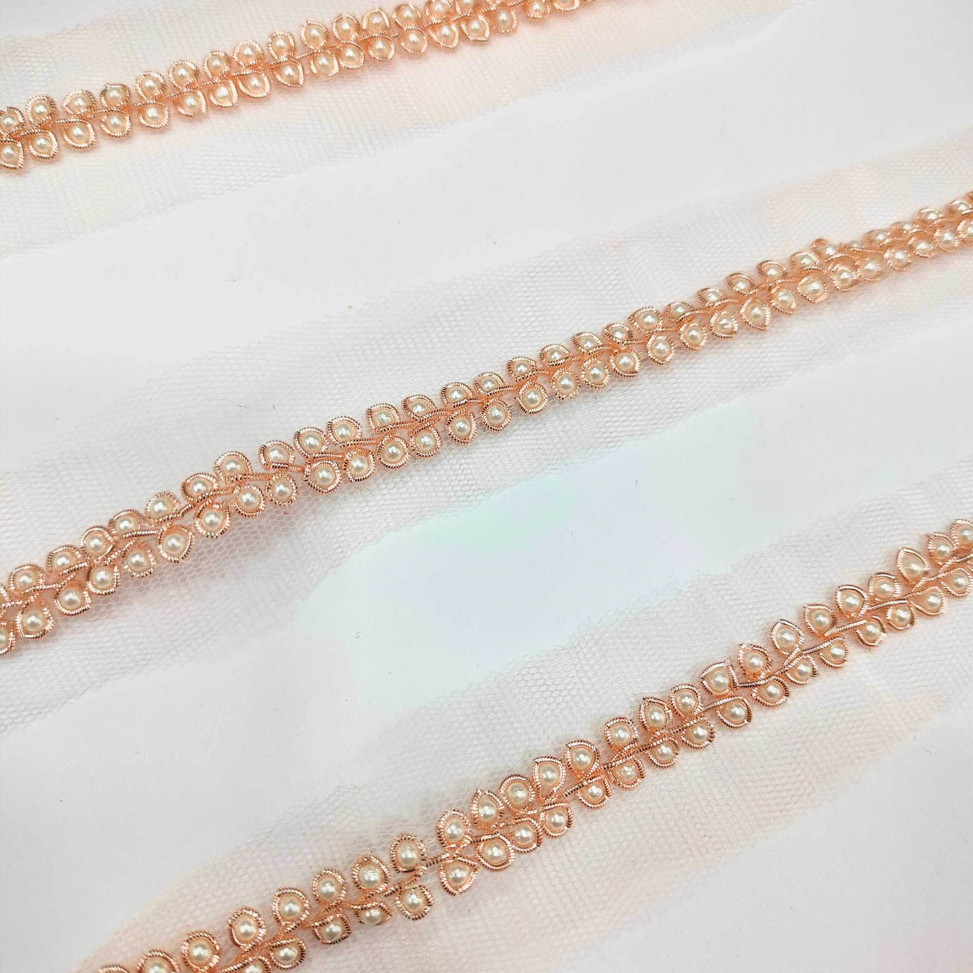Rose Gold Pearl Drop Floral Lace