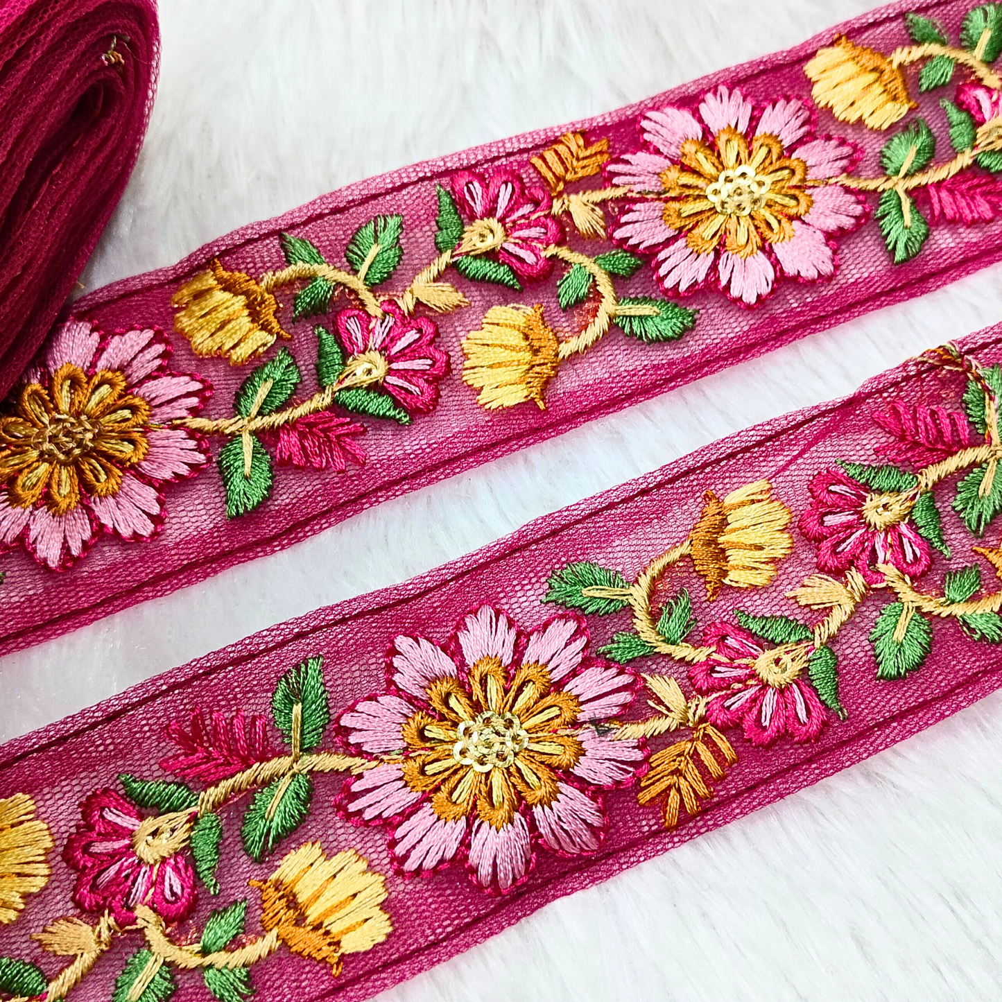 Pink Multicolor Embroidered Trim