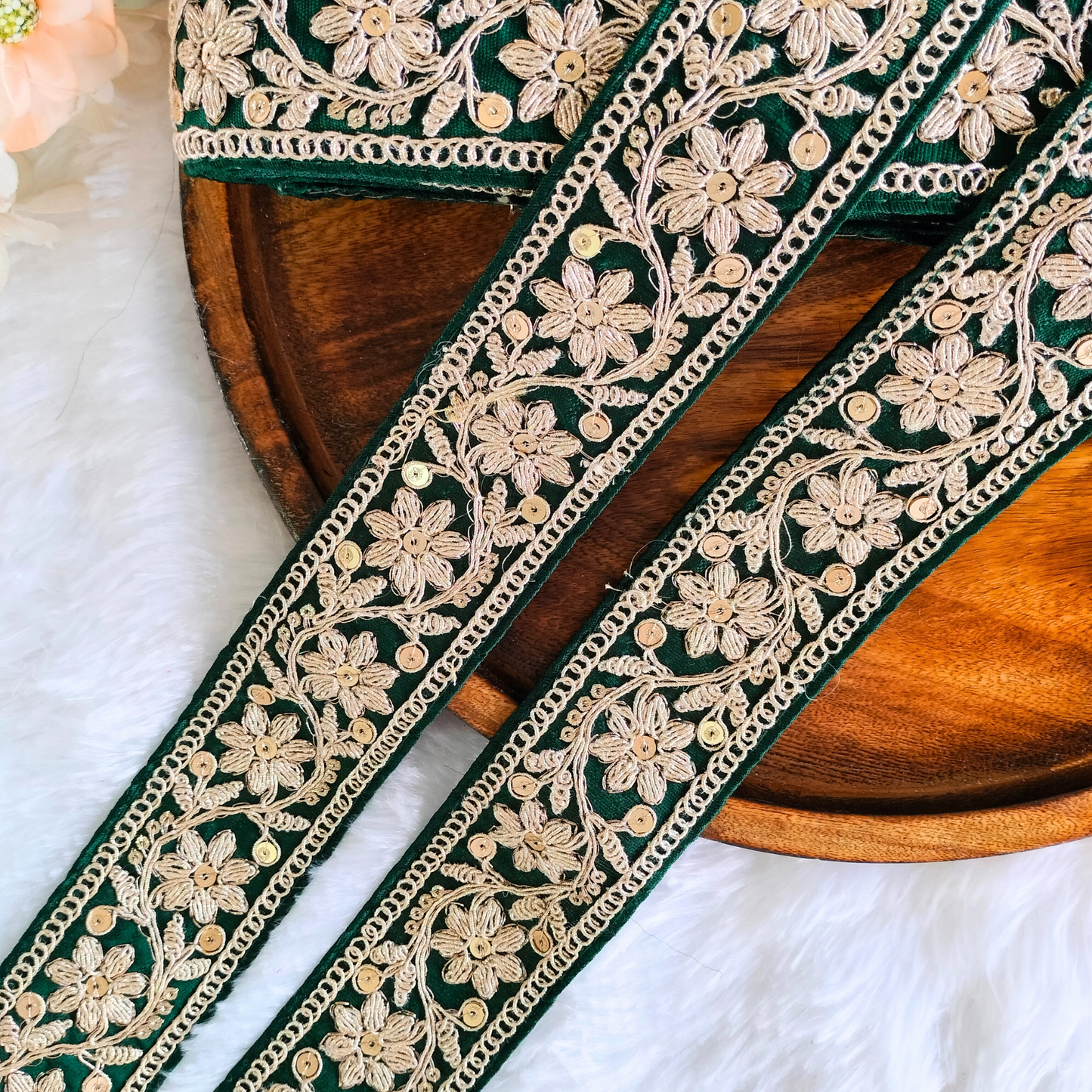 Dark Green Fancy Sequin Work Trim