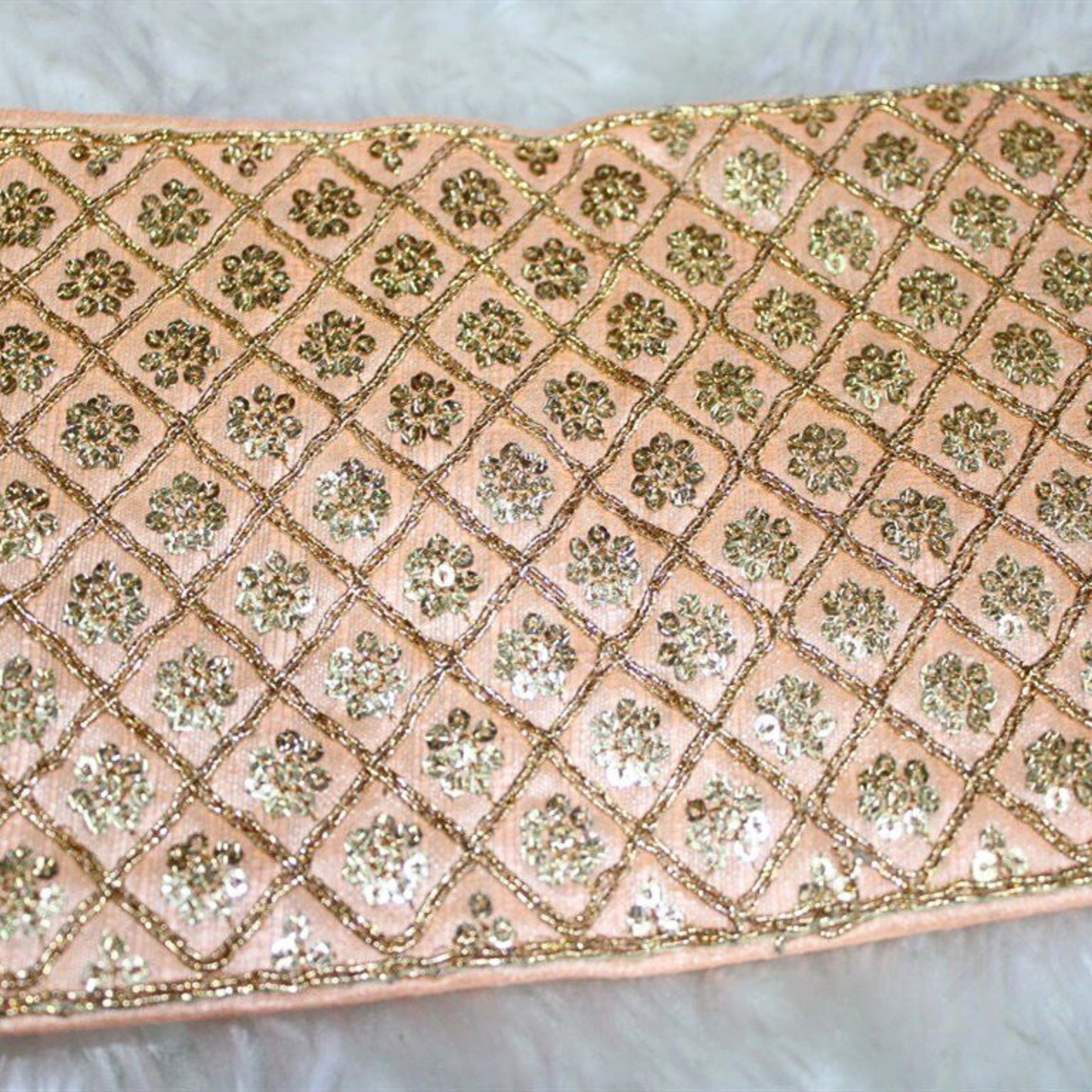 Peach Embellished Sequence Trim