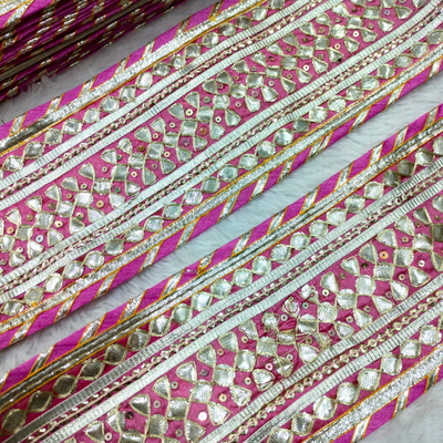 Geometric Gota Patti Lattice Lace Trim Border with Sequin Work