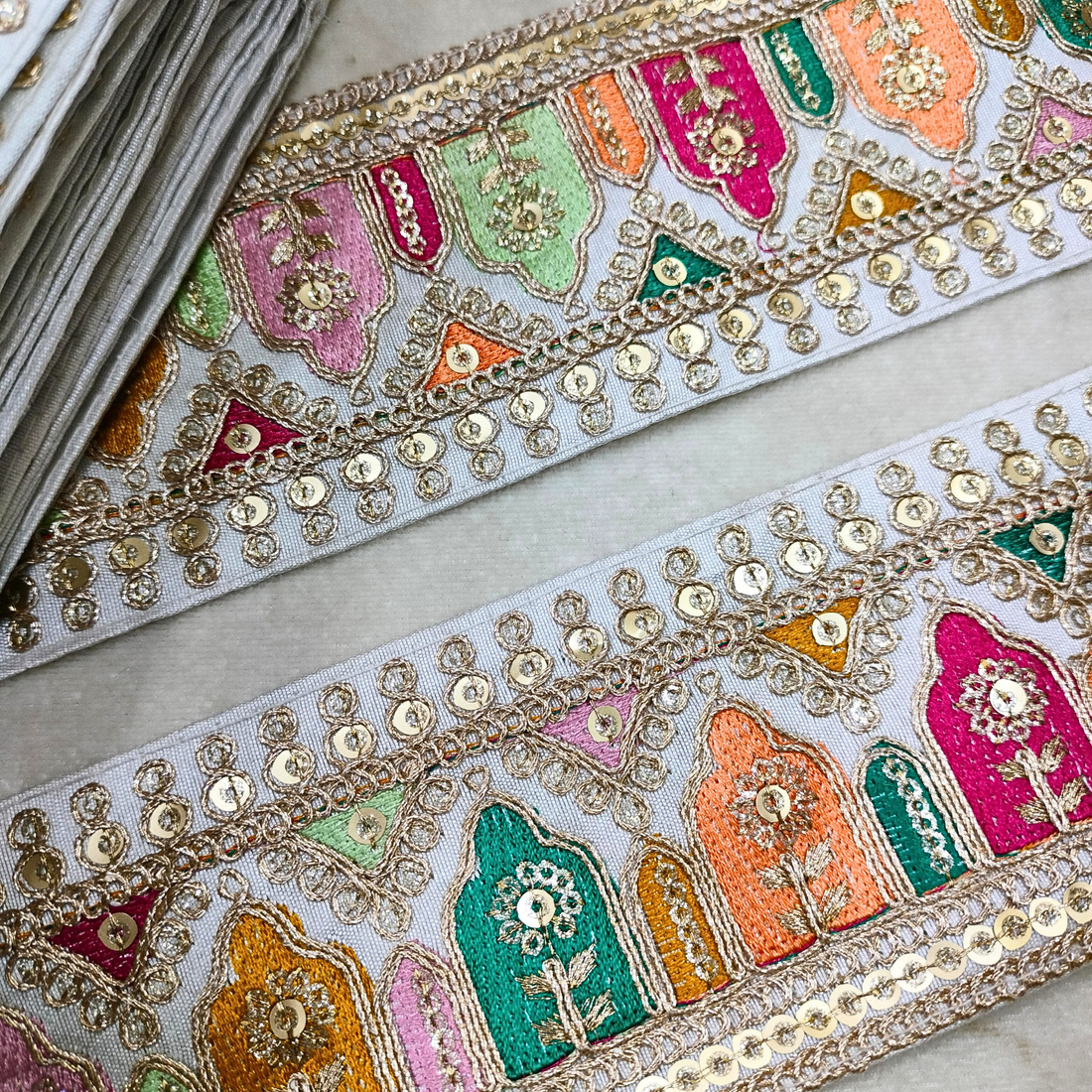 Multicolor Embroidered Sequin Lace Trim Border for Ethnic and Festive Wear