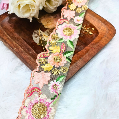 Delicate Floral Multicolor Embroidery Trim