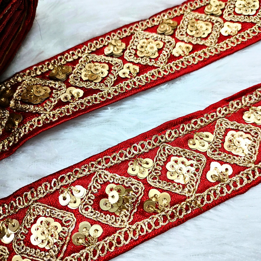 Red Fancy Zari Embellished Trim