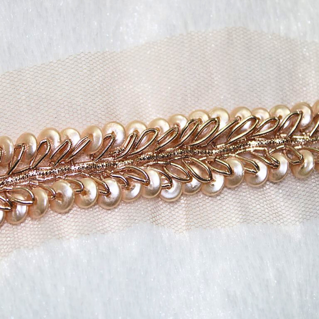 Rose Gold Shining Sequin Embellished Handwork Lace