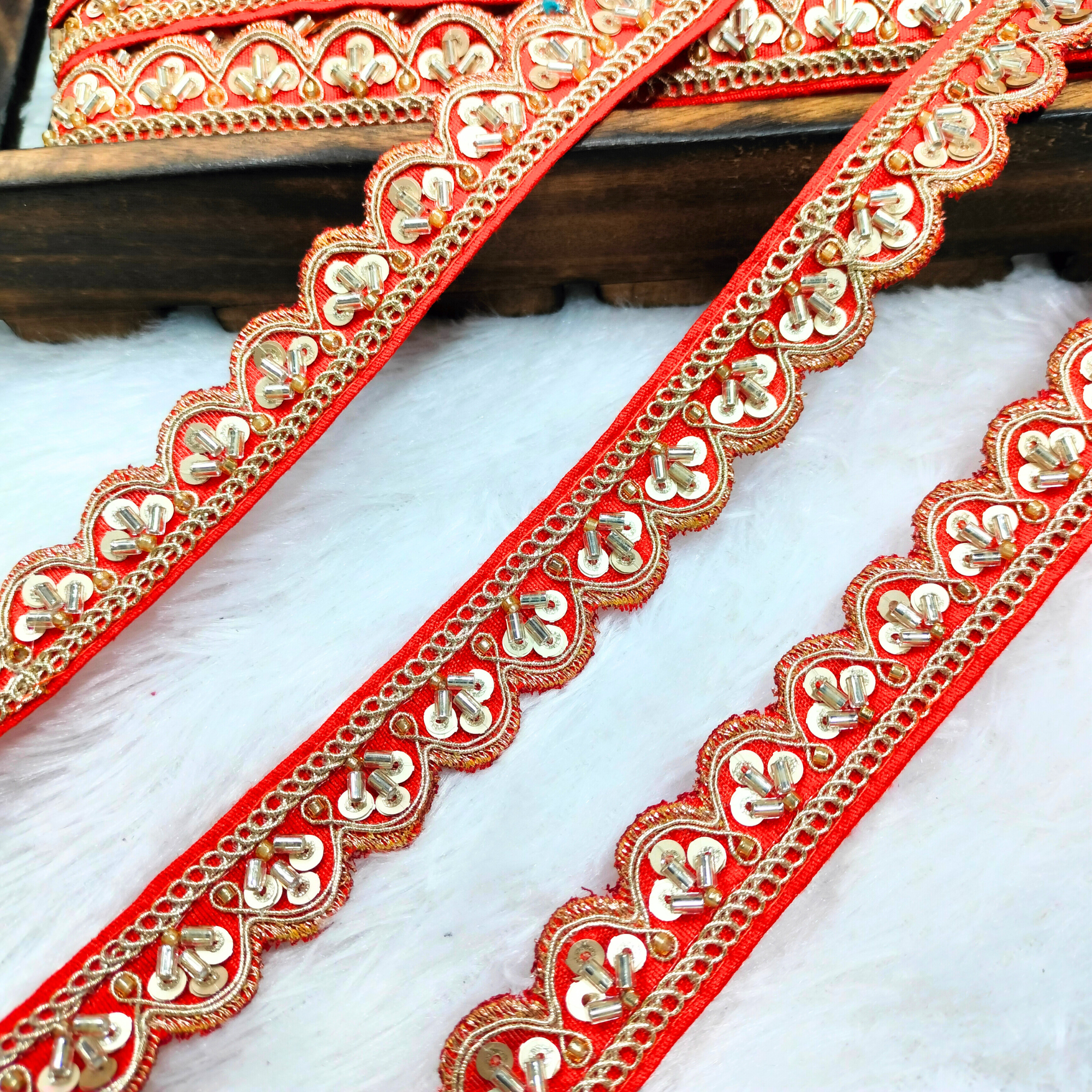 Scalloped Beaded Embroidered Trim