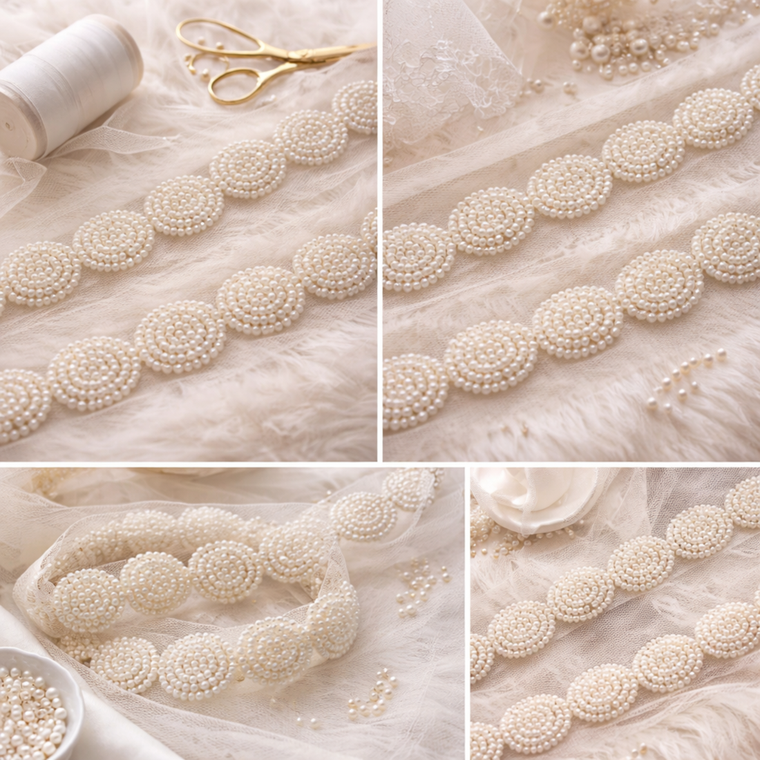 Classic White Pearl Circular Motif Lace