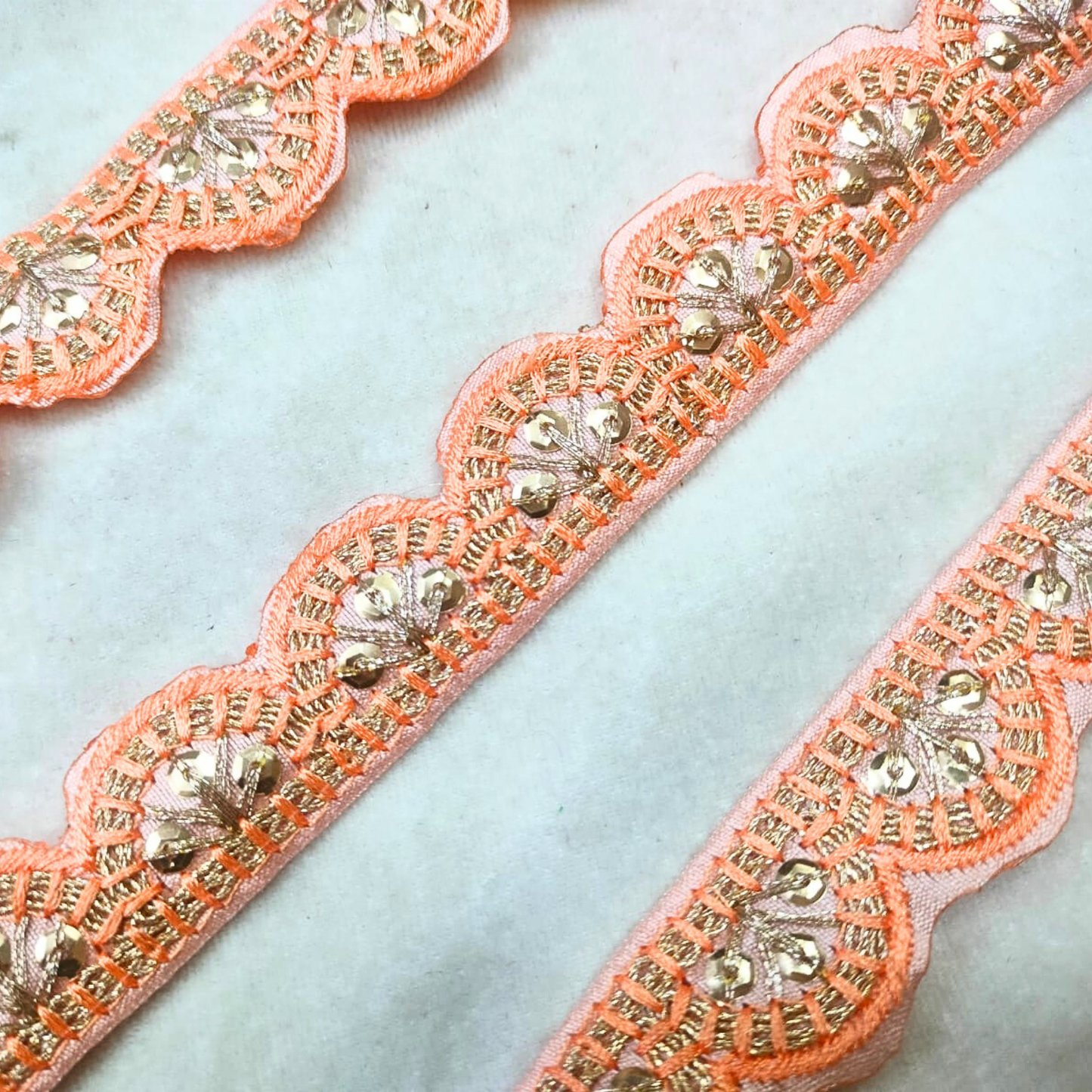 Peach Scalloped Fancy Zari Trim