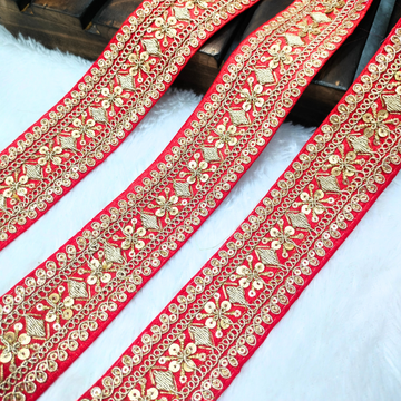 Floral Sequin Embroidered Lace Trim Border for Ethnic, Festive & Bridal Wear