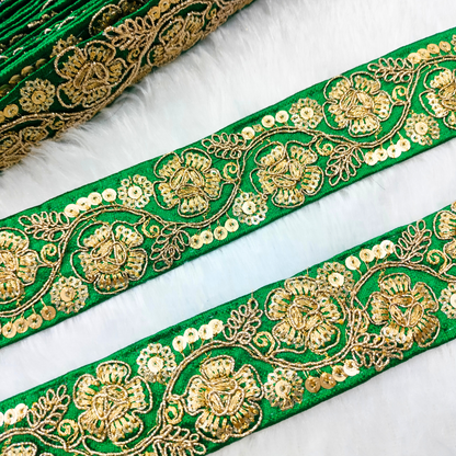 Green Floral Embellished Trim
