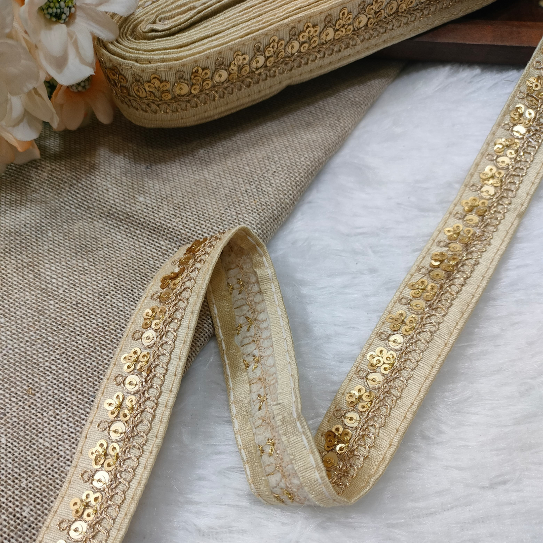 Beige Fancy Sequence Trim