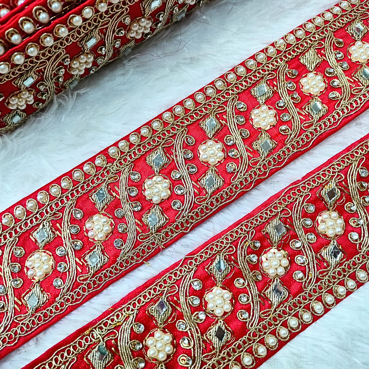 Red Fancy Pearl and Mirror Trim