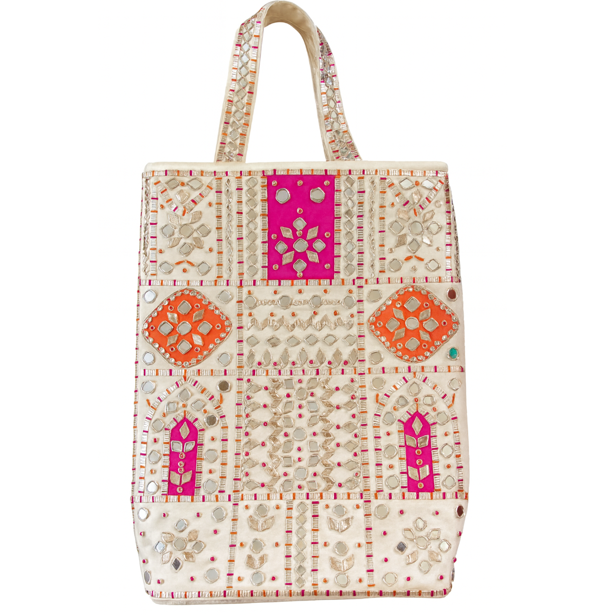 Multicolor Mirror Work Tote Bag