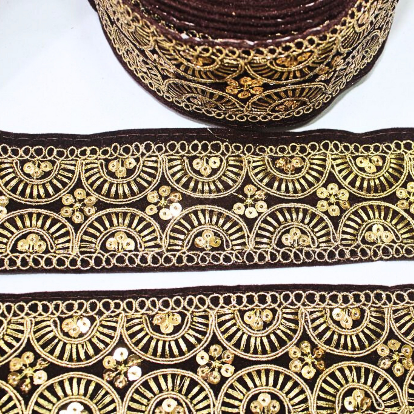 Brown Fancy Zari And Sequin Trim