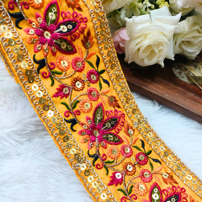 Multicolor Embroidered Yellow Trim