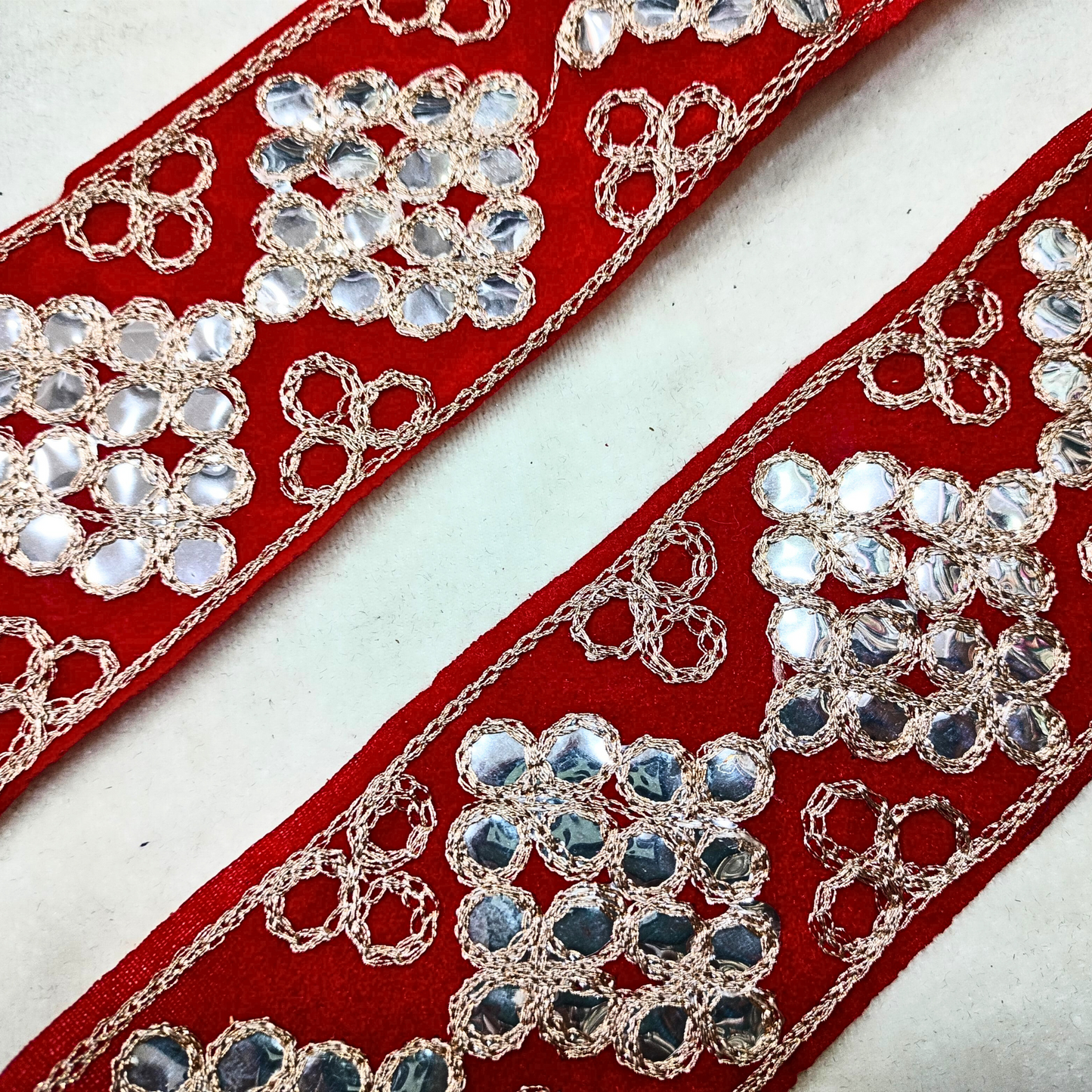 Red Fancy Zari and Thread Work Embroidered Border