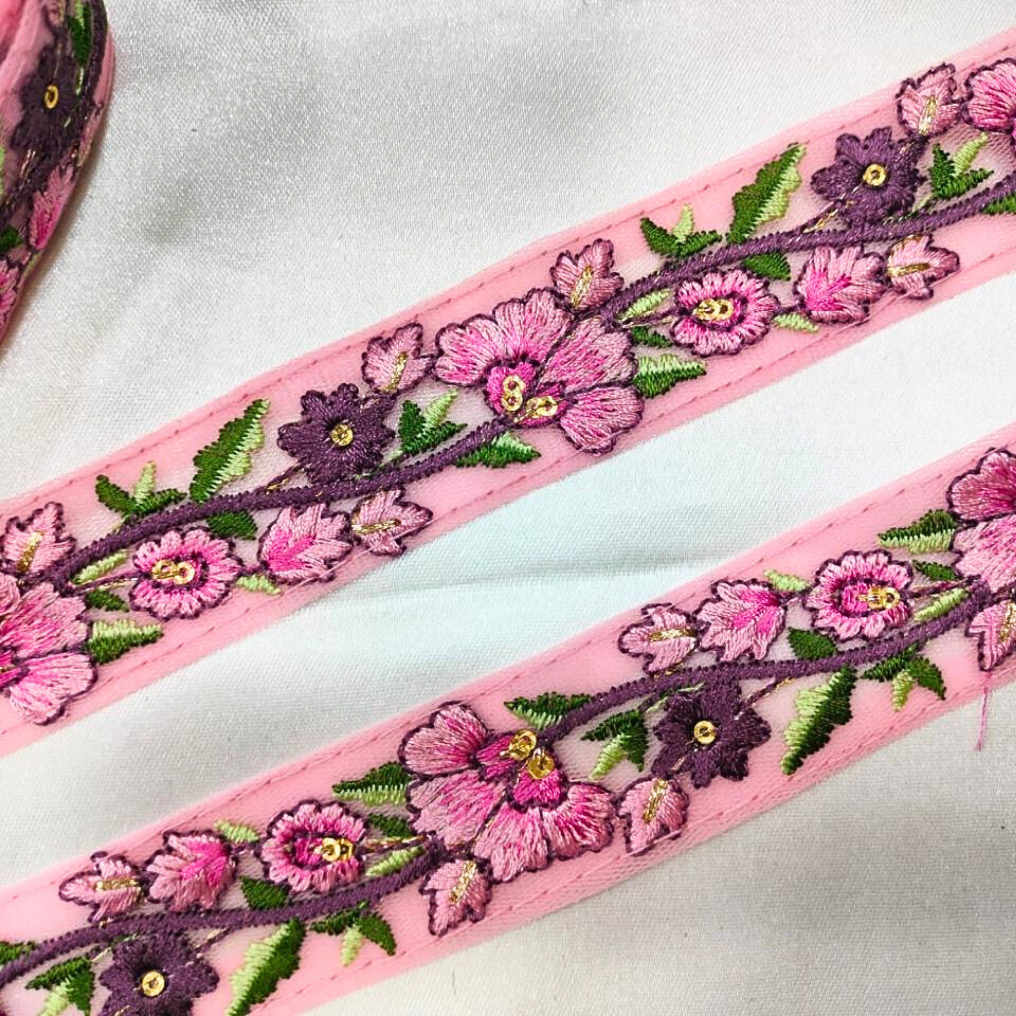Floral Embroidered Trim with Multicolor Accents