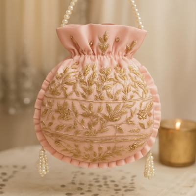 Blush Pink Zardozi Potli Bag hover