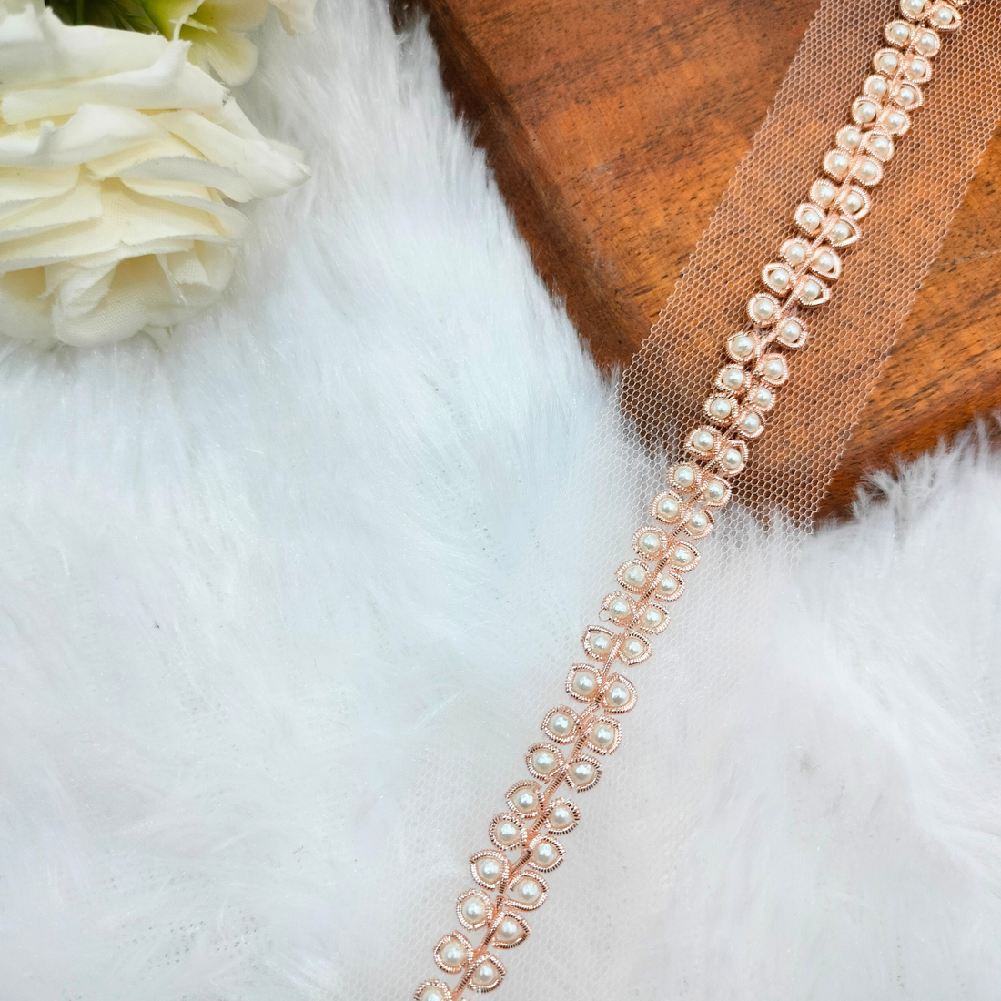 Rose Gold Pearl Drop Floral Lace