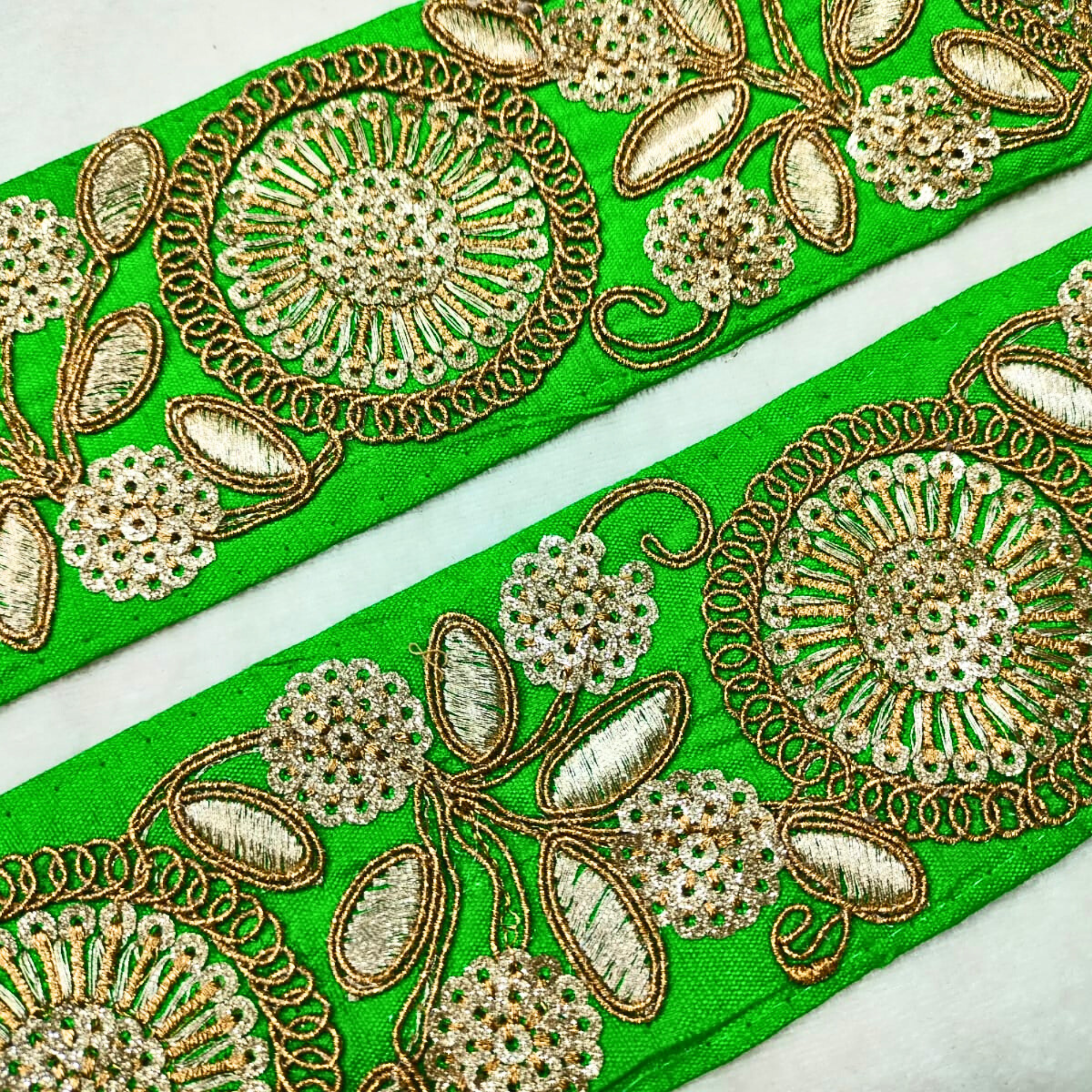 Green Fancy Zari and Thread Work Embroidered Border