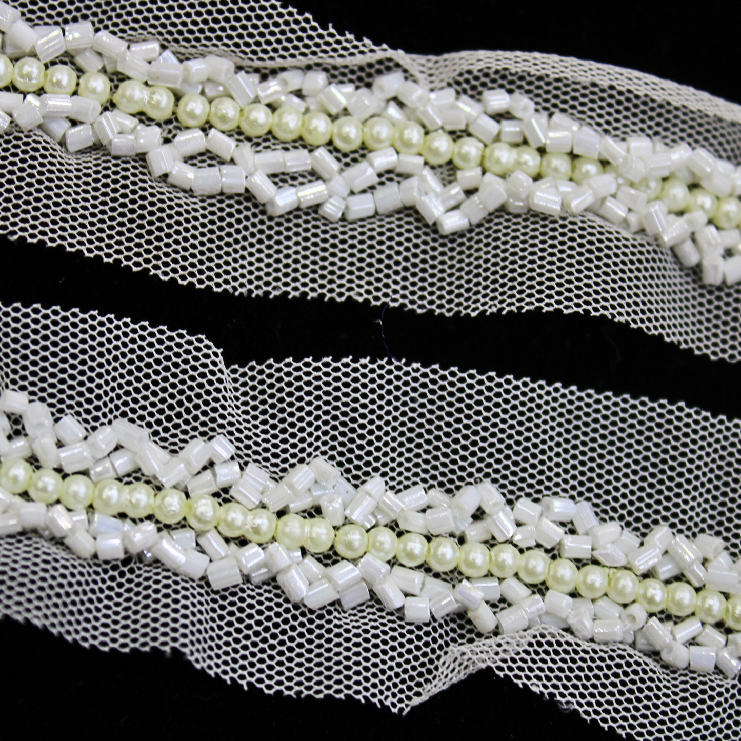 White Pearl Embellished Handwork Trim